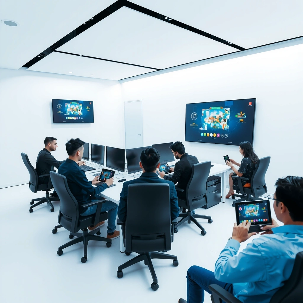 Mobile game development studio workspace
